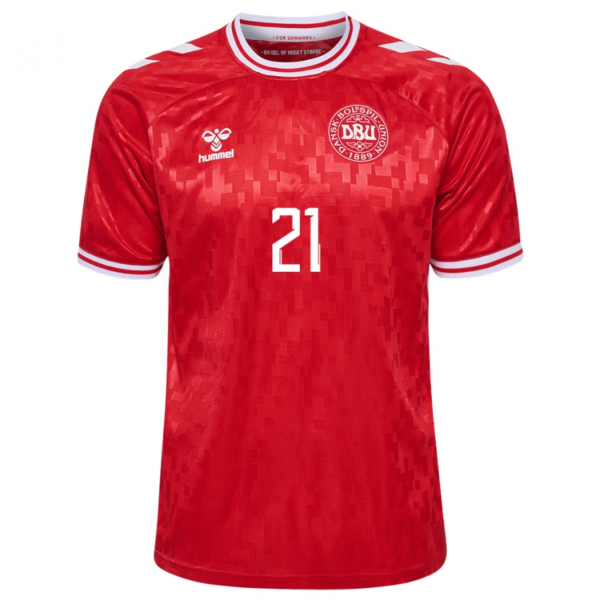 Mujer Camiseta Dinamarca Jonas Jensen-Abbew #21 Rojo 1ª Equipación 24-26 La Camisa
