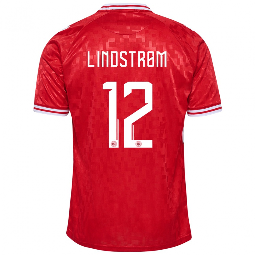 Mujer Camiseta Dinamarca Jesper Lindstrom #12 Rojo 1ª Equipación 24-26 La Camisa