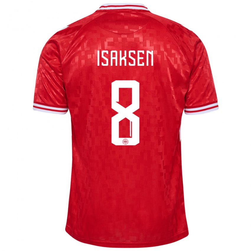 Mujer Camiseta Dinamarca Gustav Isaksen #8 Rojo 1ª Equipación 24-26 La Camisa