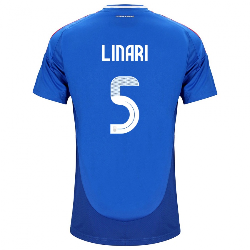 Mujer Camiseta Italia Elena Linari #5 Azul 1ª Equipación 24-26 La Camisa
