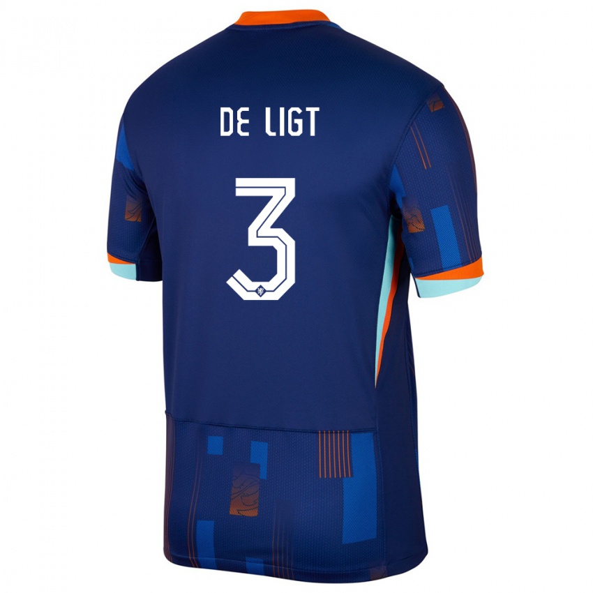 Mujer Camiseta Países Bajos Matthijs De Ligt #3 Azul 2ª Equipación 24-26 La Camisa