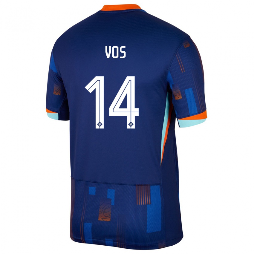 Mujer Camiseta Países Bajos Silvano Vos #14 Azul 2ª Equipación 24-26 La Camisa