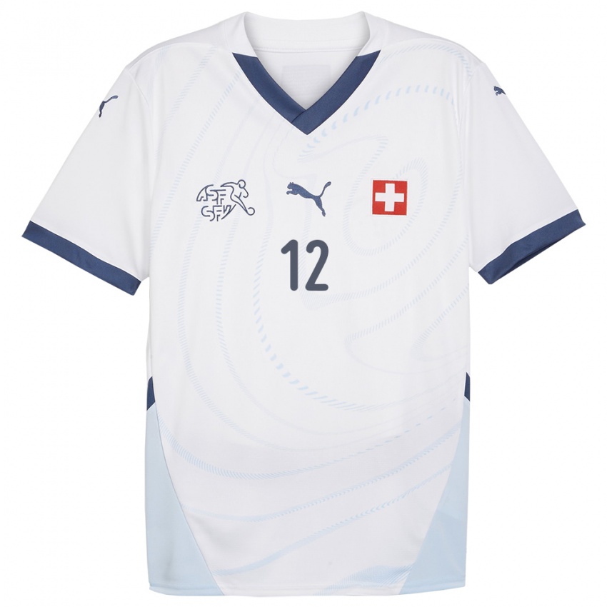 Mujer Camiseta Suiza Brian Ernest Atangana #12 Blanco 2ª Equipación 24-26 La Camisa