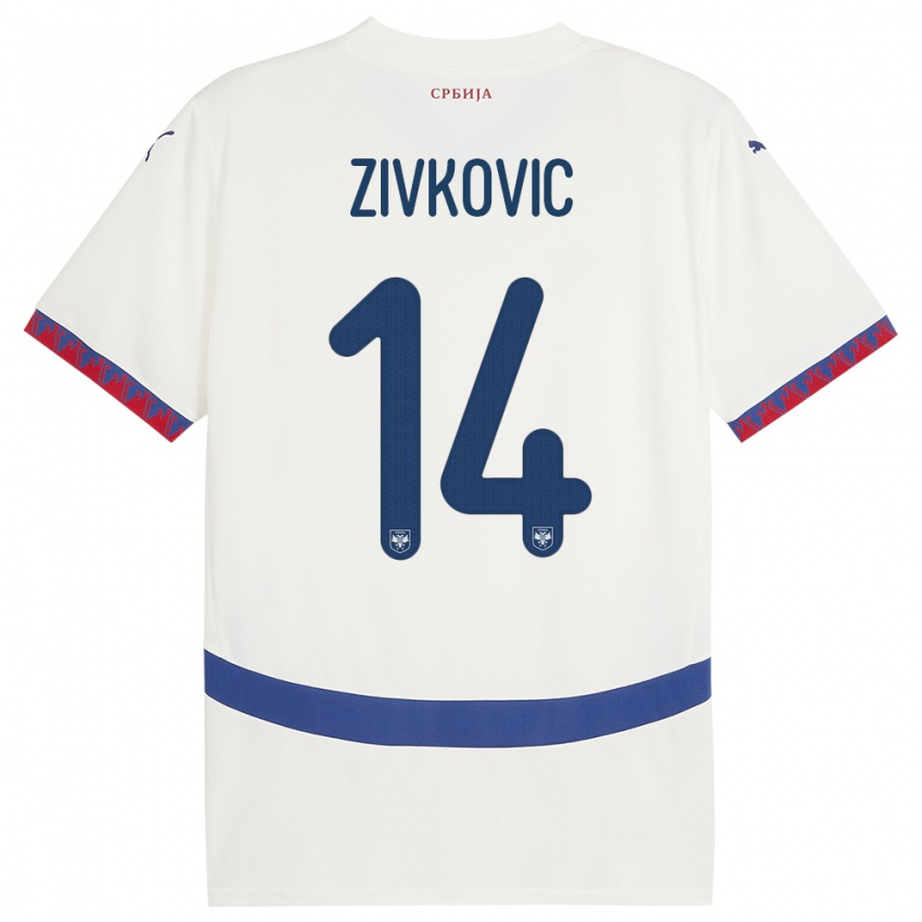 Mujer Camiseta Serbia Andrija Zivkovic #14 Blanco 2ª Equipación 24-26 La Camisa