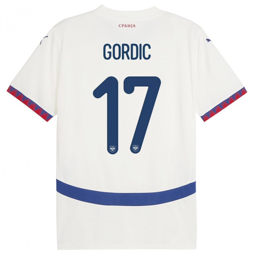 Mujer Camiseta Serbia Djordje Gordic #17 Blanco 2ª Equipación 24-26 La Camisa