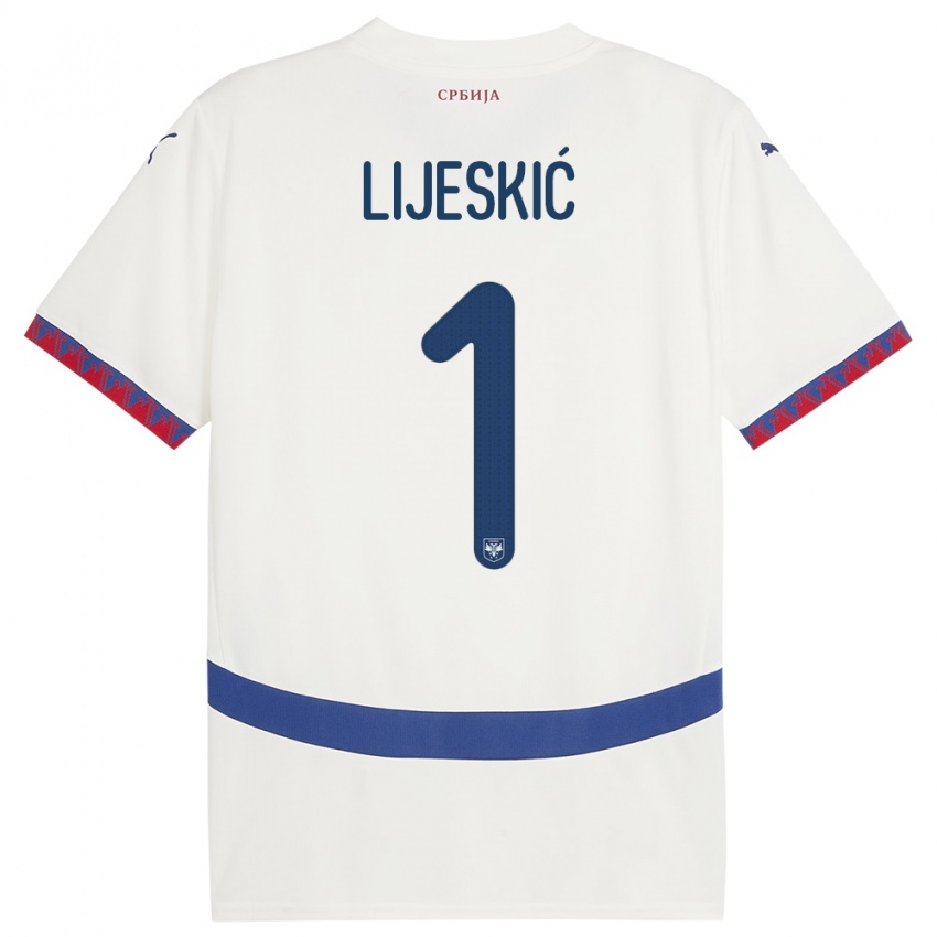 Mujer Camiseta Serbia Luka Lijeskic #1 Blanco 2ª Equipación 24-26 La Camisa