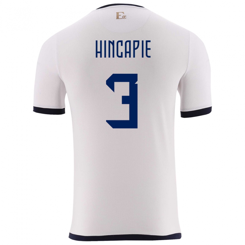 Mujer Camiseta Ecuador Piero Hincapie #3 Blanco 2ª Equipación 24-26 La Camisa