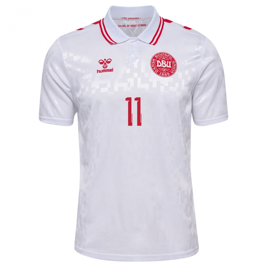 Mujer Camiseta Dinamarca Jeppe Kjær #11 Blanco 2ª Equipación 24-26 La Camisa