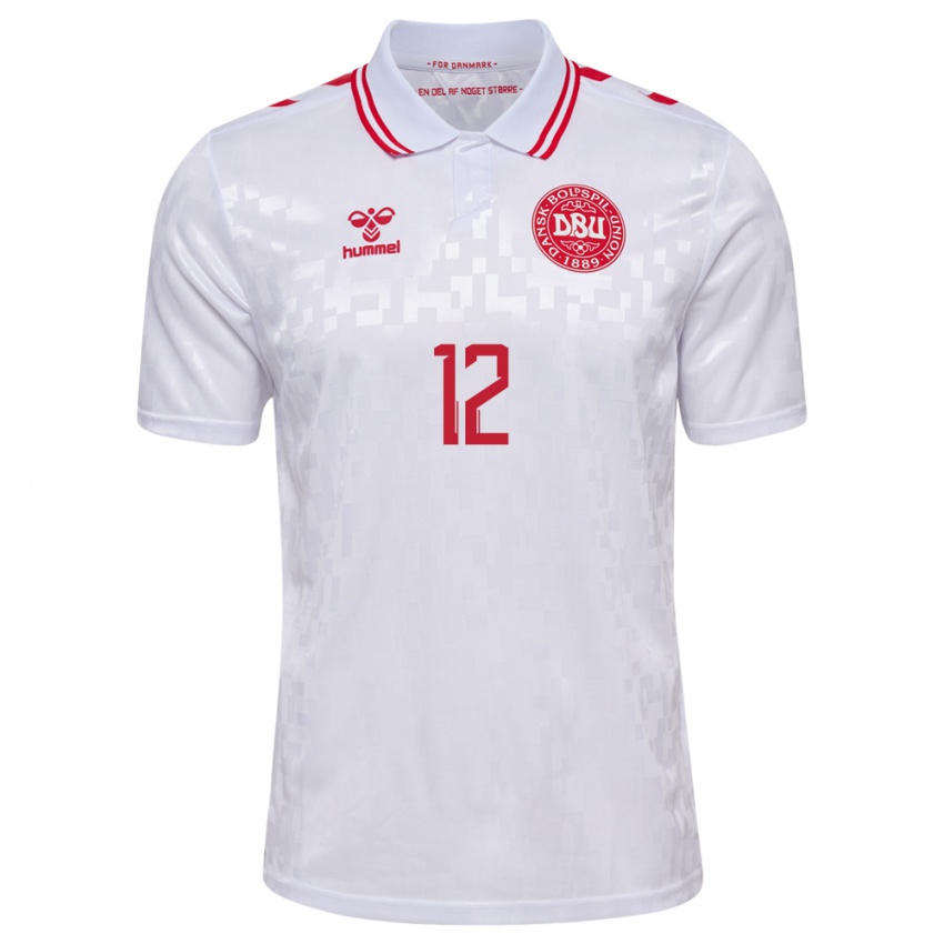 Mujer Camiseta Dinamarca Kathrine Kuhl #12 Blanco 2ª Equipación 24-26 La Camisa
