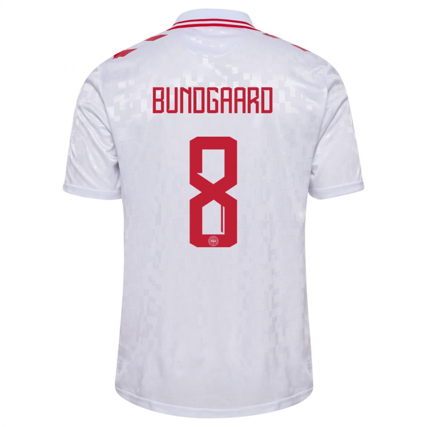 Mujer Camiseta Dinamarca Filip Bundgaard #8 Blanco 2ª Equipación 24-26 La Camisa