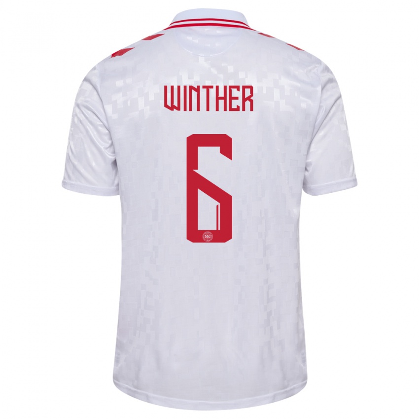Mujer Camiseta Dinamarca Casper Winther #6 Blanco 2ª Equipación 24-26 La Camisa