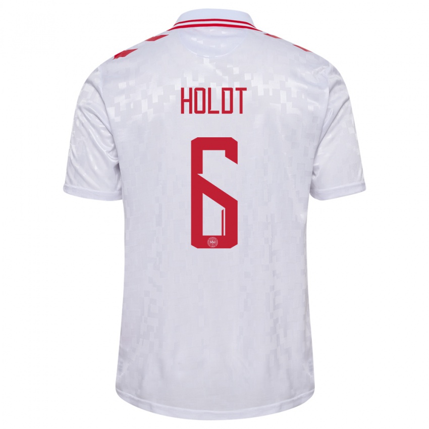 Mujer Camiseta Dinamarca Olivia Holdt #6 Blanco 2ª Equipación 24-26 La Camisa