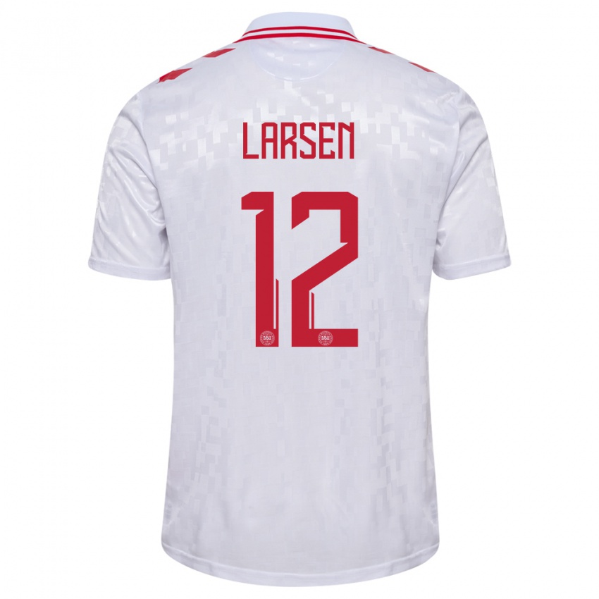 Mujer Camiseta Dinamarca Stine Larsen #12 Blanco 2ª Equipación 24-26 La Camisa