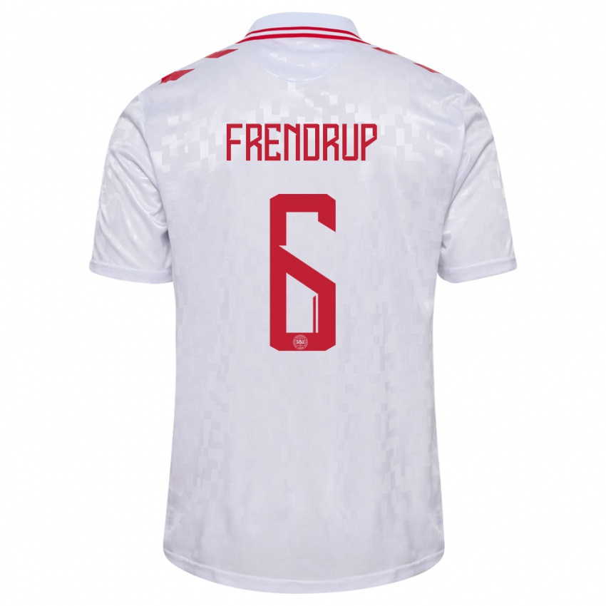Mujer Camiseta Dinamarca Morten Frendrup #6 Blanco 2ª Equipación 24-26 La Camisa