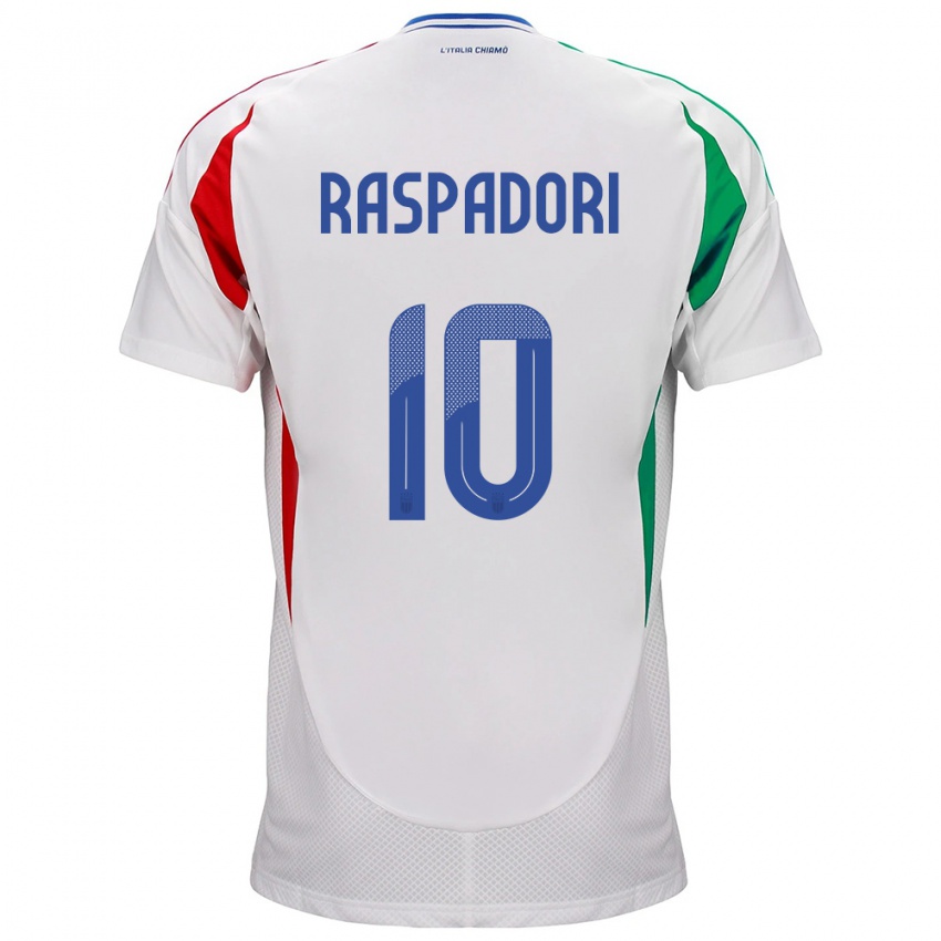 Mujer Camiseta Italia Giacomo Raspadori #10 Blanco 2ª Equipación 24-26 La Camisa