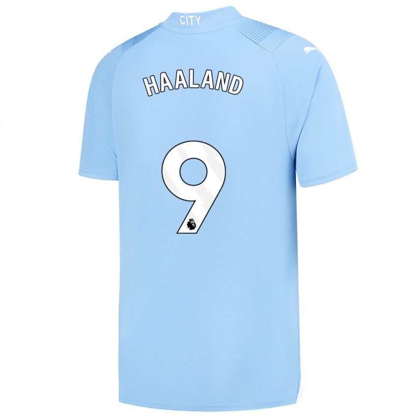 Niño Camiseta Erling Haaland #9 Azul Claro 1ª Equipación 2023/24 La Camisa