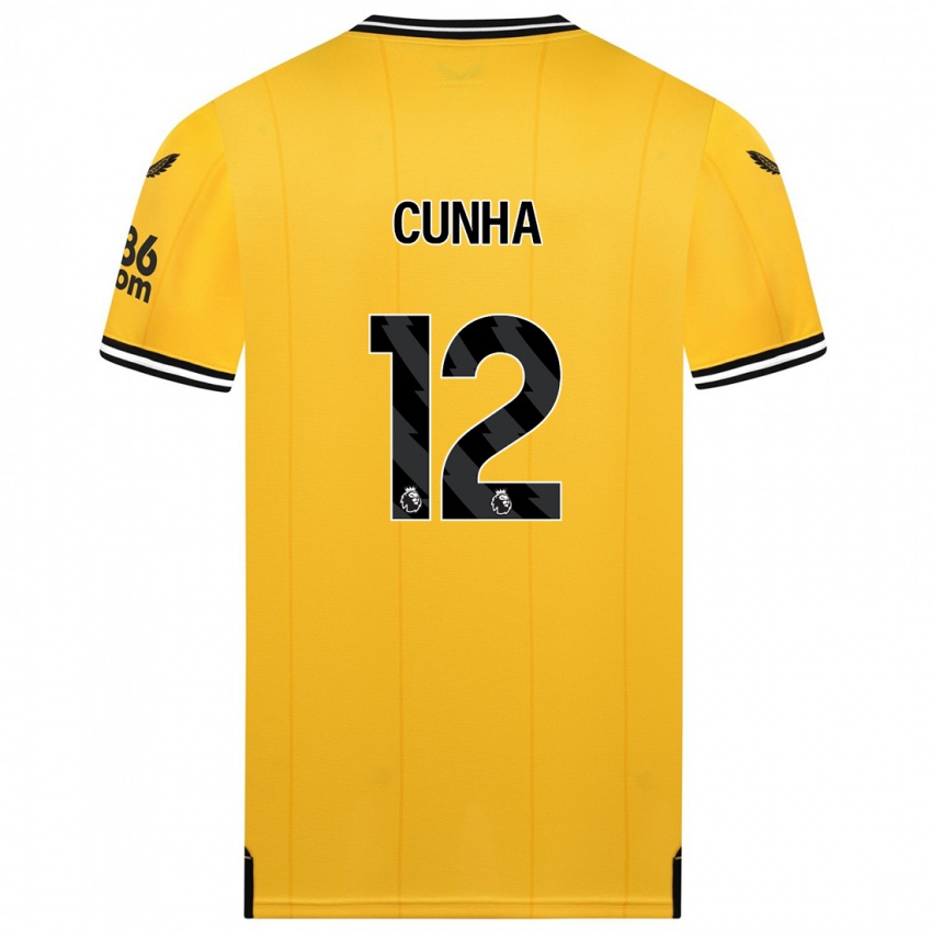 Niño Camiseta Matheus Cunha #12 Amarillo 1ª Equipación 2023/24 La Camisa