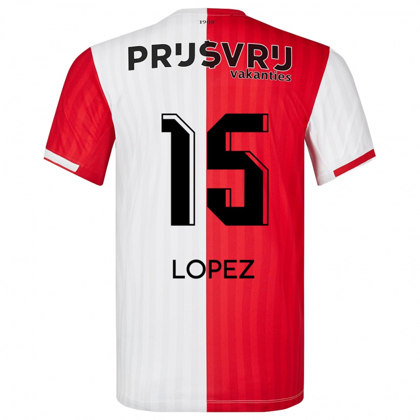 Niño Camiseta Marcos López #15 Rojo Blanco 1ª Equipación 2023/24 La Camisa