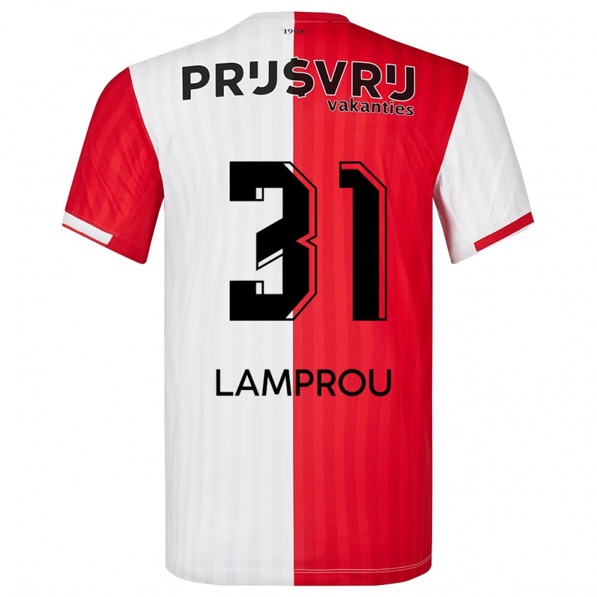 Niño Camiseta Kostas Lamprou #31 Rojo Blanco 1ª Equipación 2023/24 La Camisa