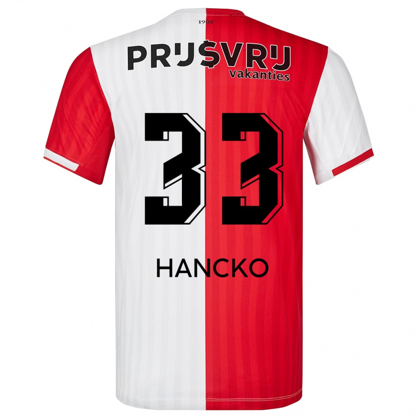 Niño Camiseta David Hancko #33 Rojo Blanco 1ª Equipación 2023/24 La Camisa