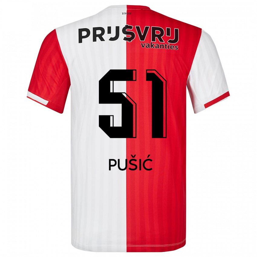 Niño Camiseta Noah Pušić #51 Rojo Blanco 1ª Equipación 2023/24 La Camisa