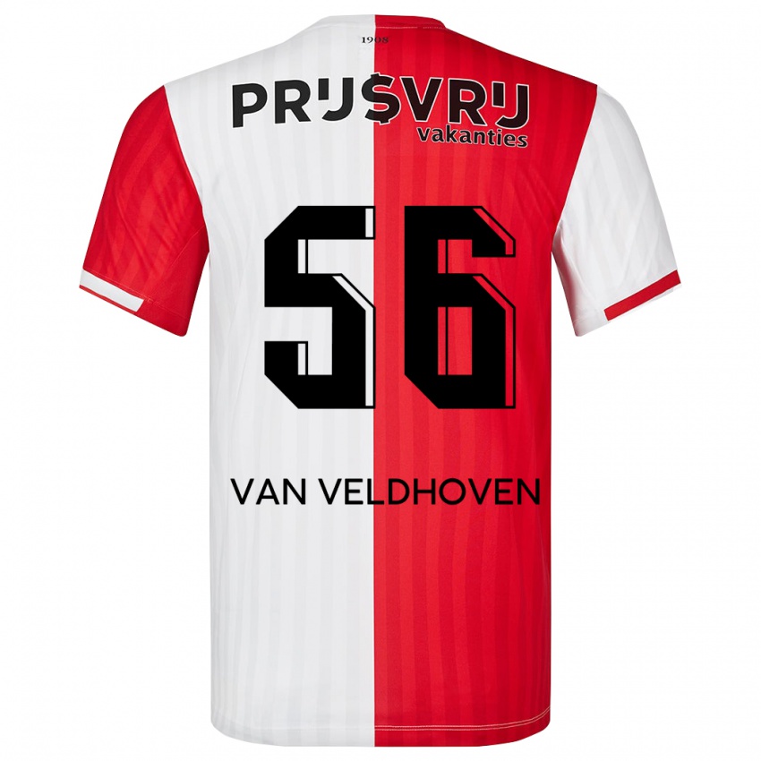 Niño Camiseta Kars Van Veldhoven #56 Rojo Blanco 1ª Equipación 2023/24 La Camisa