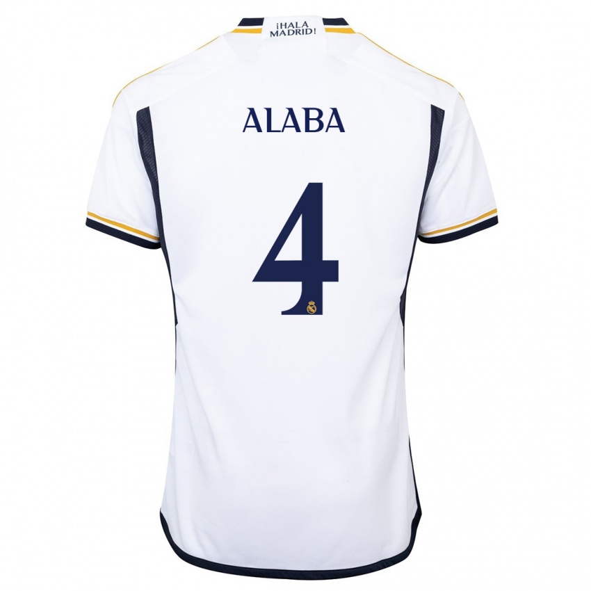 Niño Camiseta David Alaba #4 Blanco 1ª Equipación 2023/24 La Camisa