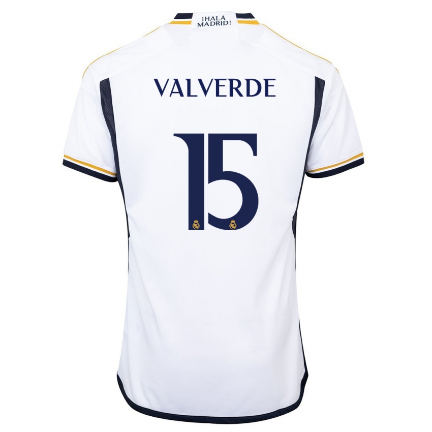 Niño Camiseta Federico Valverde #15 Blanco 1ª Equipación 2023/24 La Camisa
