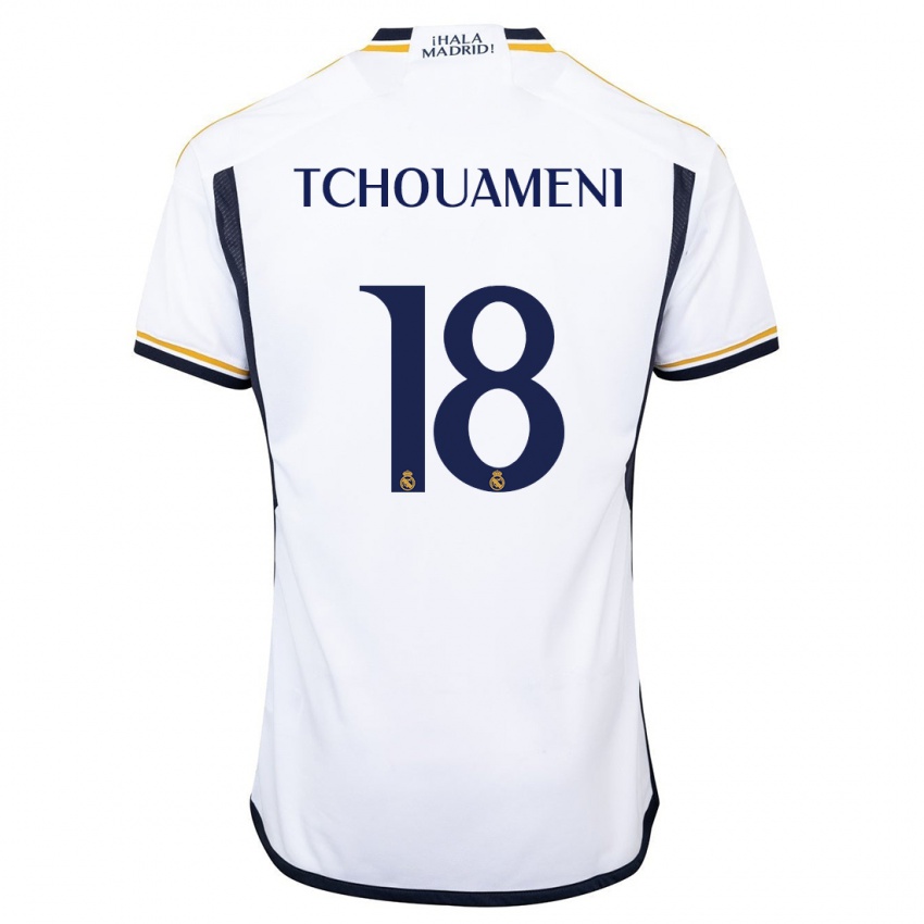 Niño Camiseta Aurelien Tchouameni #18 Blanco 1ª Equipación 2023/24 La Camisa