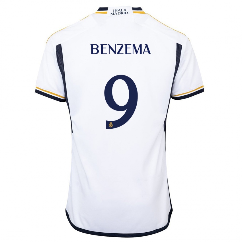 Niño Camiseta Karim Benzema #9 Blanco 1ª Equipación 2023/24 La Camisa