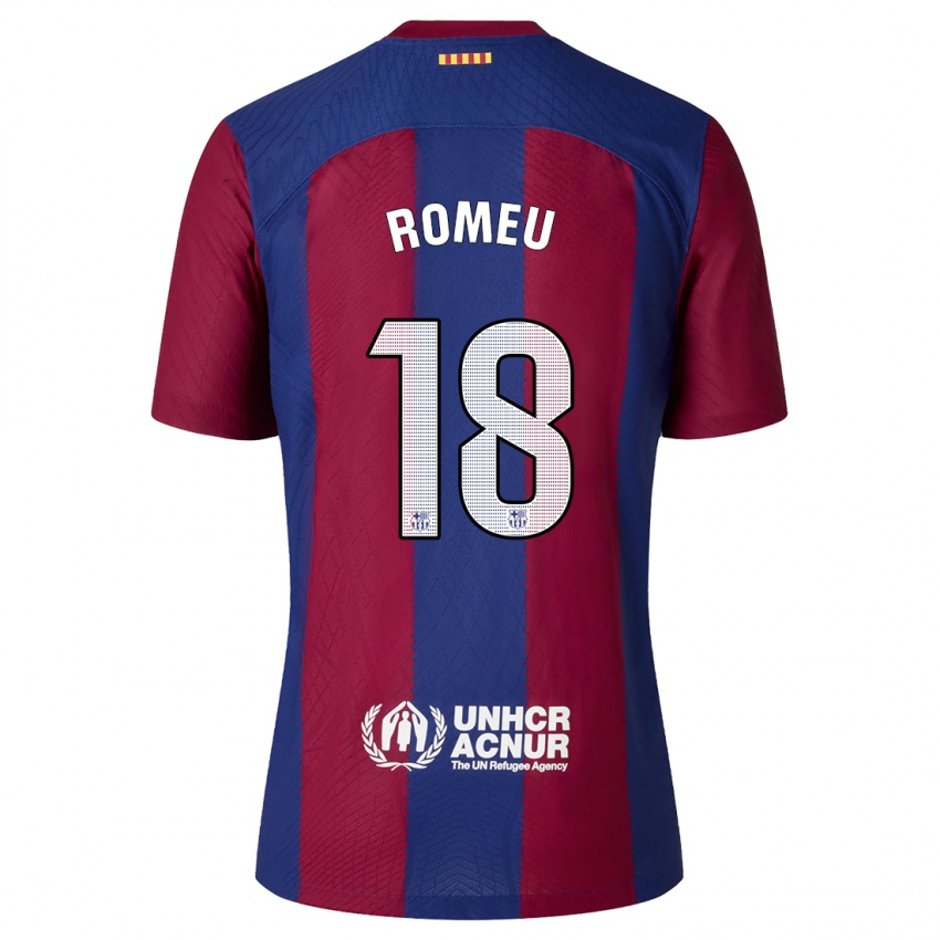 Niño Camiseta Oriol Romeu #18 Rojo Azul 1ª Equipación 2023/24 La Camisa