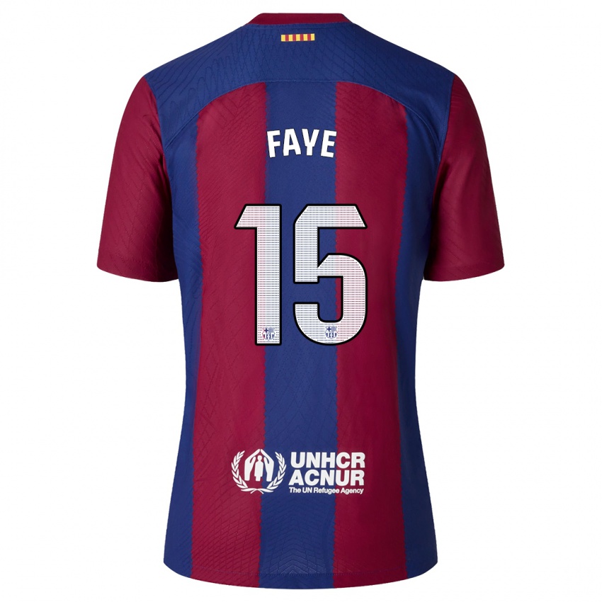 Niño Camiseta Mikayil Faye #15 Rojo Azul 1ª Equipación 2023/24 La Camisa