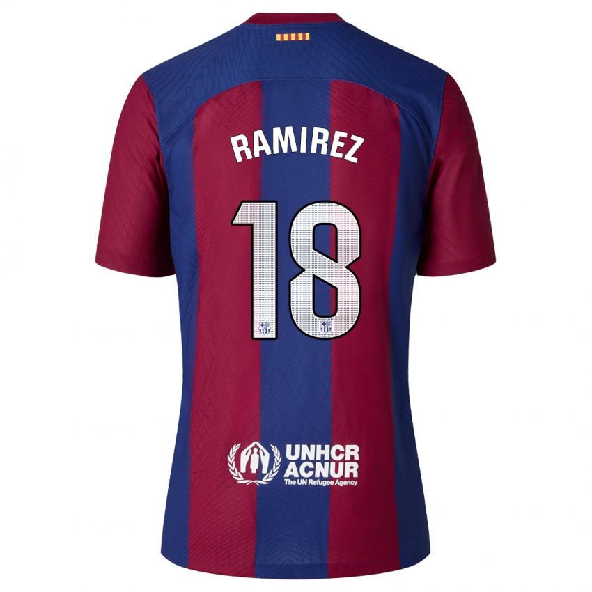 Niño Camiseta Emma Ramirez #18 Rojo Azul 1ª Equipación 2023/24 La Camisa