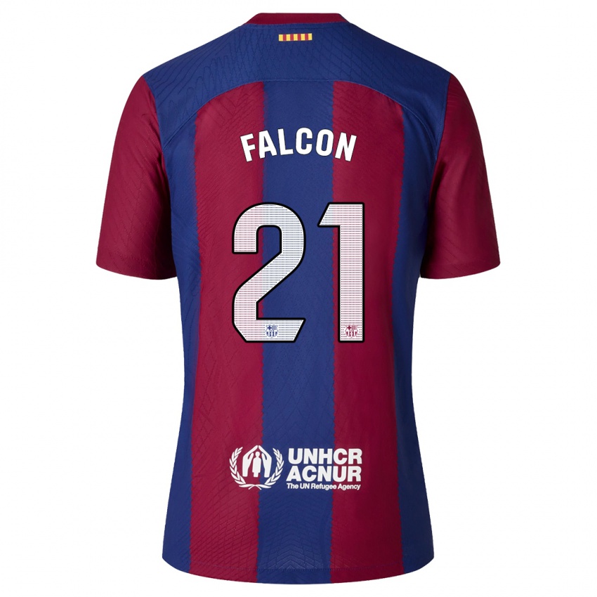 Niño Camiseta Andrea Falcon #21 Rojo Azul 1ª Equipación 2023/24 La Camisa