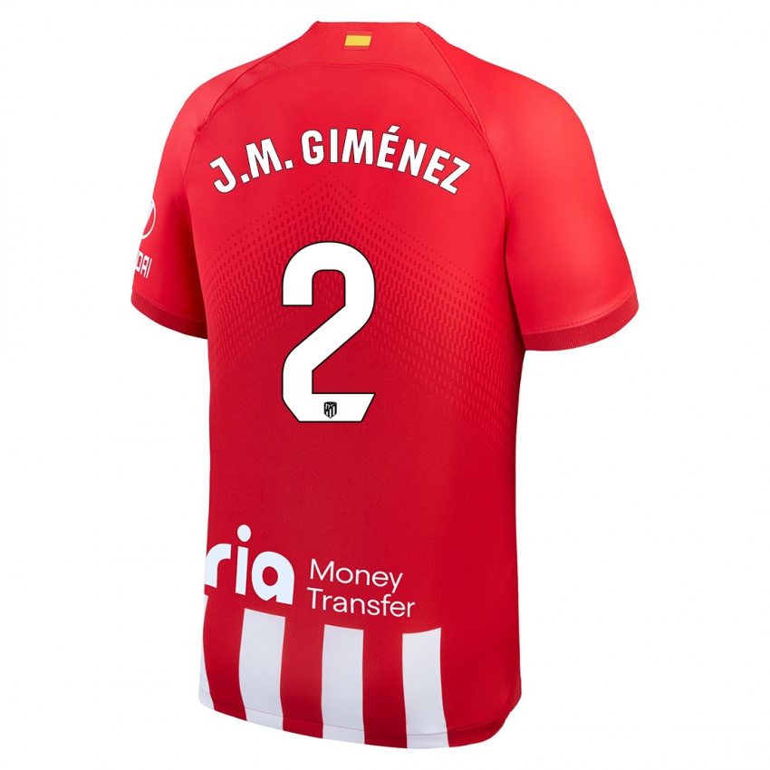 Niño Camiseta José María Giménez #2 Rojo Blanco 1ª Equipación 2023/24 La Camisa