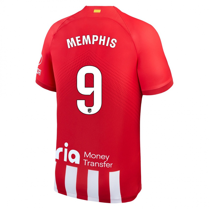 Niño Camiseta Memphis Depay #9 Rojo Blanco 1ª Equipación 2023/24 La Camisa