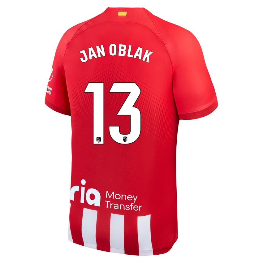 Niño Camiseta Jan Oblak #13 Rojo Blanco 1ª Equipación 2023/24 La Camisa