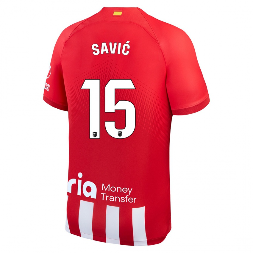Niño Camiseta Stefan Savic #15 Rojo Blanco 1ª Equipación 2023/24 La Camisa