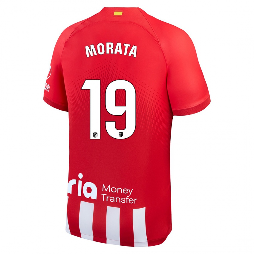 Niño Camiseta Alvaro Morata #19 Rojo Blanco 1ª Equipación 2023/24 La Camisa