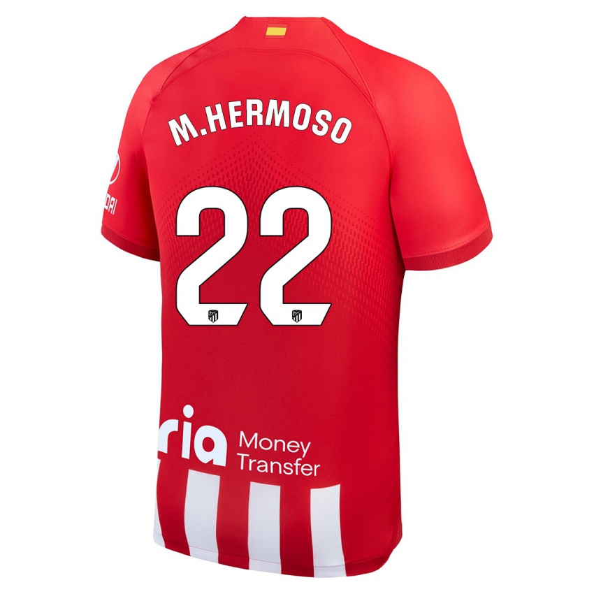 Niño Camiseta Mario Hermoso #22 Rojo Blanco 1ª Equipación 2023/24 La Camisa