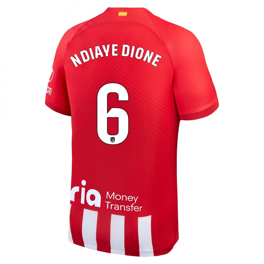 Niño Camiseta Assane Ndiaye Dione #6 Rojo Blanco 1ª Equipación 2023/24 La Camisa
