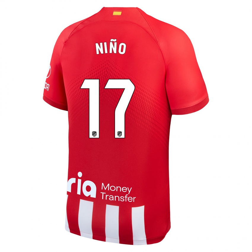 Niño Camiseta Adrián Niño #17 Rojo Blanco 1ª Equipación 2023/24 La Camisa