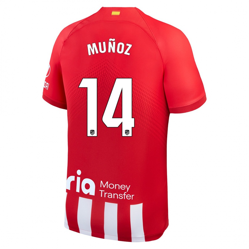 Niño Camiseta David Muñoz #14 Rojo Blanco 1ª Equipación 2023/24 La Camisa