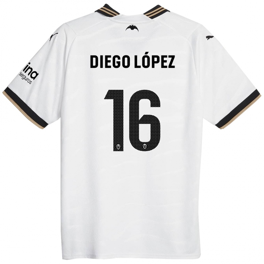 Niño Camiseta Diego Lopez #16 Blanco 1ª Equipación 2023/24 La Camisa