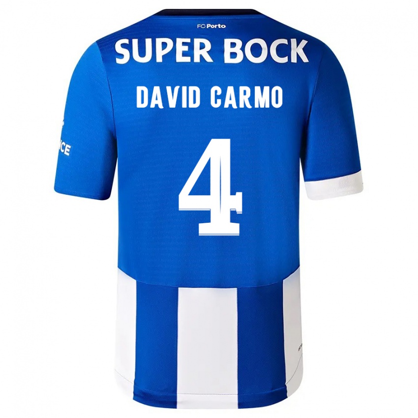 Niño Camiseta David Carmo #4 Azul Blanco 1ª Equipación 2023/24 La Camisa