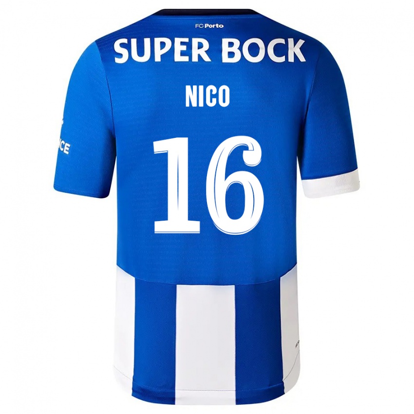 Niño Camiseta Nico Gonzalez #16 Azul Blanco 1ª Equipación 2023/24 La Camisa