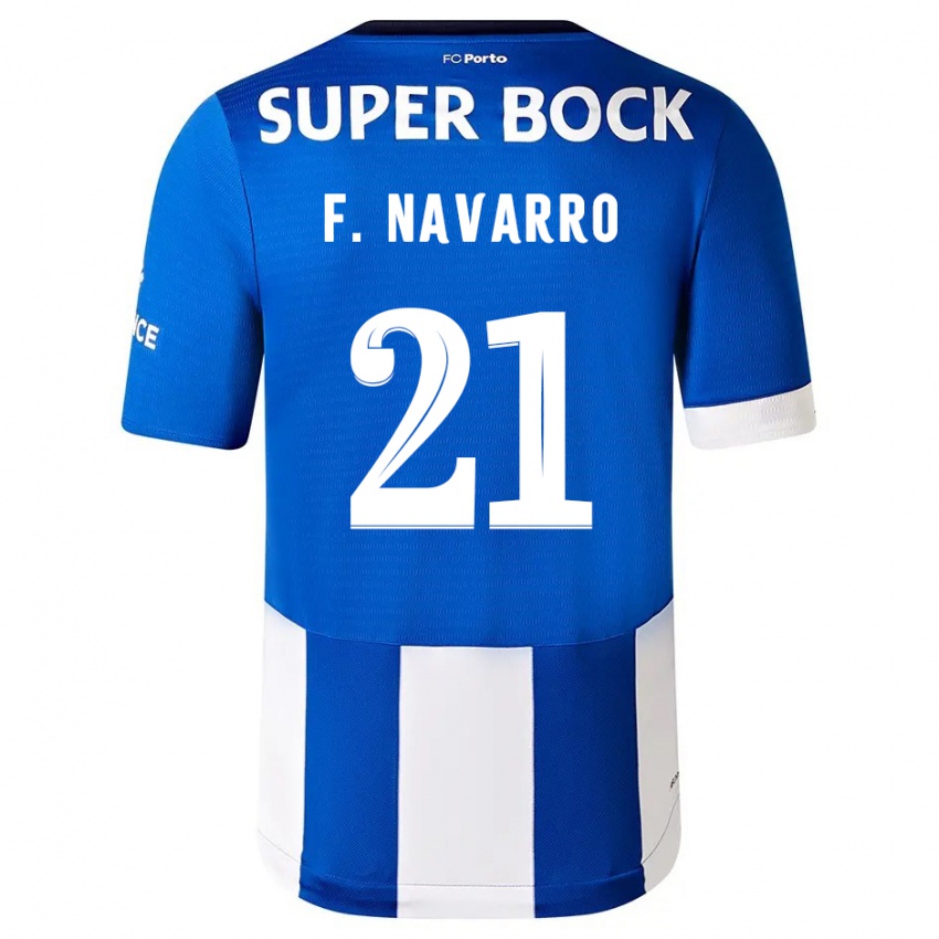 Niño Camiseta Fran Navarro #21 Azul Blanco 1ª Equipación 2023/24 La Camisa
