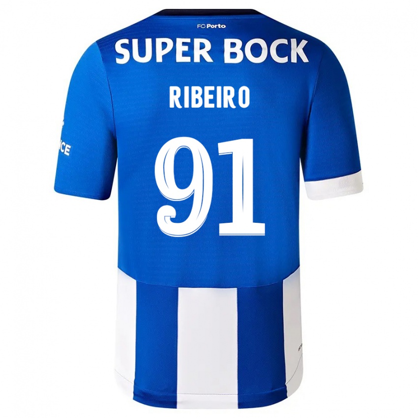 Niño Camiseta Gonçalo Ribeiro #91 Azul Blanco 1ª Equipación 2023/24 La Camisa