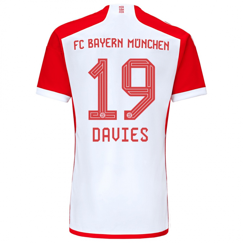 Niño Camiseta Alphonso Davies #19 Rojo Blanco 1ª Equipación 2023/24 La Camisa