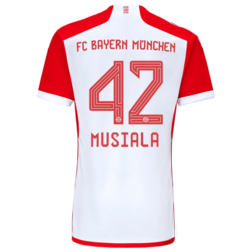 Niño Camiseta Jamal Musiala #42 Rojo Blanco 1ª Equipación 2023/24 La Camisa